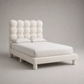 Lit double 160 x 200 cm avec tête de lit rembourrée et revêtement en tissu bouclé blanc cassé