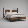 Lit double 160 × 200 cm en métal noir avec panneaux effet bois brun
