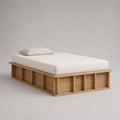 Cadre de lit simple plateforme en bois massif avec rangements, chêne clair, 200 x 100 x 45 cm, couchage 90 x 190 cm