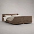 Lit double 160 × 200 cm en acacia massif finition noyer avec tête et pied de lit brun