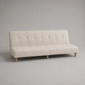 Canapé convertible clic-clac droit 3 places en tissu beige capitonné avec pieds en bois clair, 190 x 86 x 80 cm, couchage 190 x 105 cm
