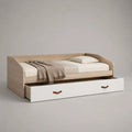 Lit-banquette rectangulaire 1 place en bois avec tiroir de rangement, chêne clair et blanc, couchage 90 × 200 cm, dimensions 205 × 96 × 75 cm