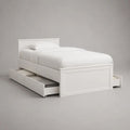 Lit simple en bois blanc avec sommier à lattes et 3 tiroirs, couchage 90 × 190 cm, dimensions 200 × 100 × 100 cm