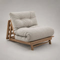 Fauteuil convertible 1 place en polyester beige et bois naturel, couchage 90 x 190 cm, dimensions 100 x 98 x 83 cm