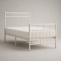 Lit double 140 x 190 cm en acier blanc cassé avec tête et pied de lit