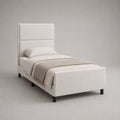 Lit simple rembourré en polyester blanc avec tête de lit cloutée, 204 × 100 × 128 cm, couchage 90 × 190 cm