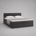 Lit coffre double 160 x 200 cm en tissu gris anthracite avec sommier relevable et tête de lit capitonnée