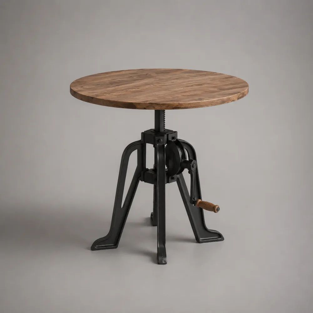 Table d’appoint ronde réglable en hauteur en manguier massif et fonte, brun et noir, Ø 60 cm, hauteur 48 à 72 cm