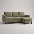 Canapé droit 3 places en tissu vert olive avec pouf indépendant, 190 × 80 × 88 cm, pouf 68 × 55 × 43 cm