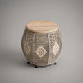 Table d’appoint ronde en rotin tressé et bois massif beige naturel et gris, Ø 45 × H 45 cm