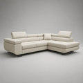 Canapé d’angle droit 4 places en tissu crème avec méridienne et têtières réglables, 285 × 210 × 78-100 cm