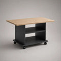 Table d’appoint rectangulaire mobile en bois, chêne clair et noir, 80 × 40 × 65 cm